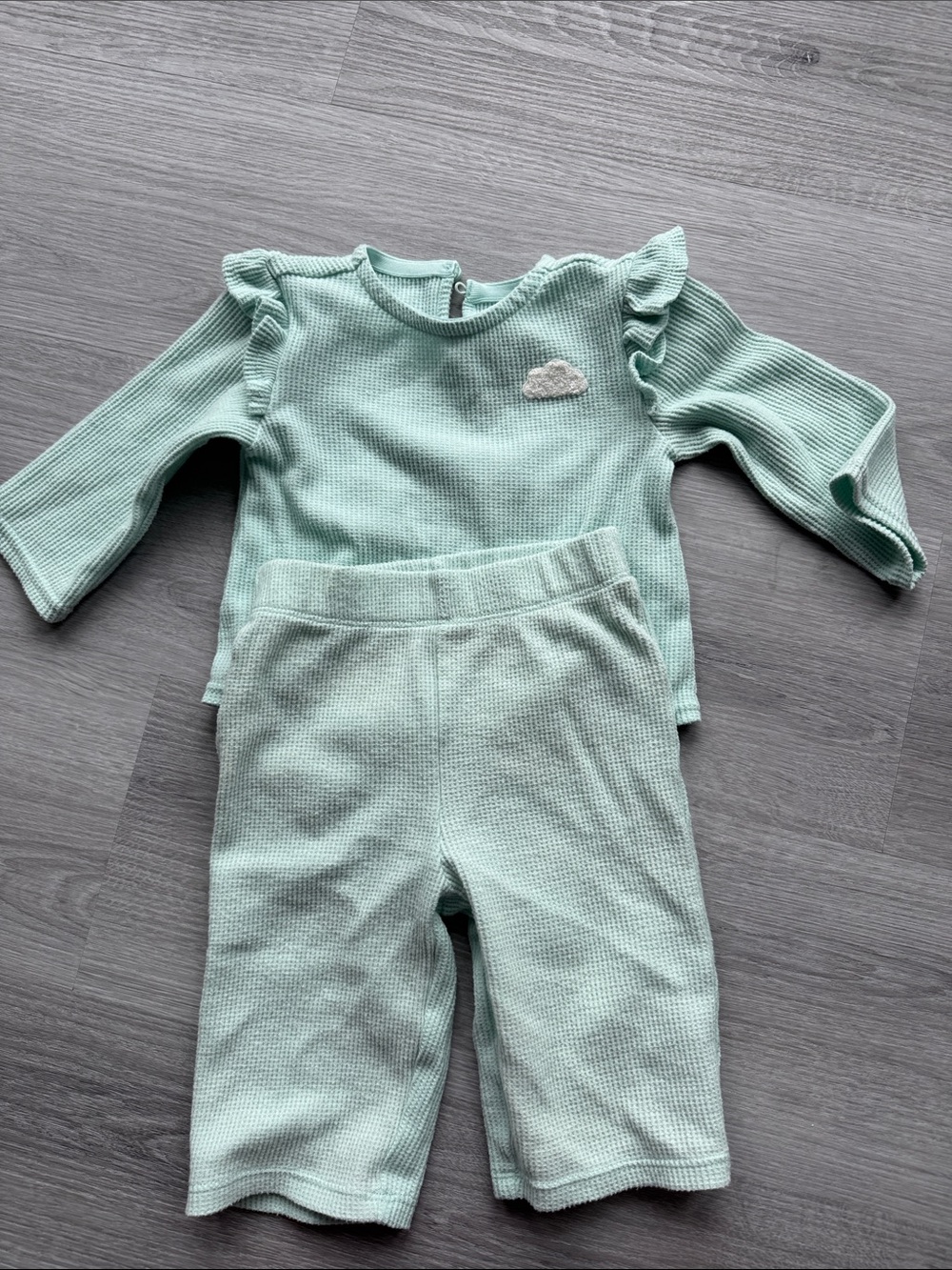 Mint Green Waffle Knit Kids One-Piece Set